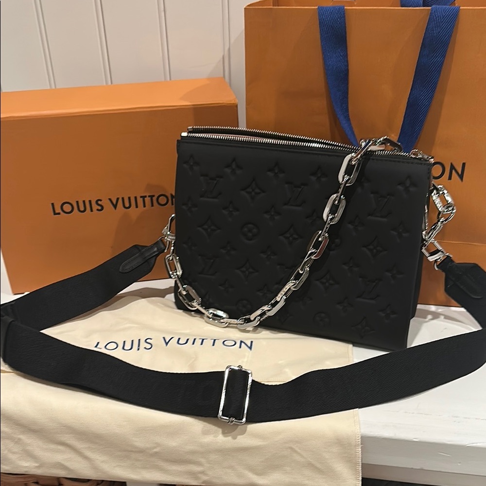 Louis Vuitton Black Crossbody Bag with Monogram Embossed Leather